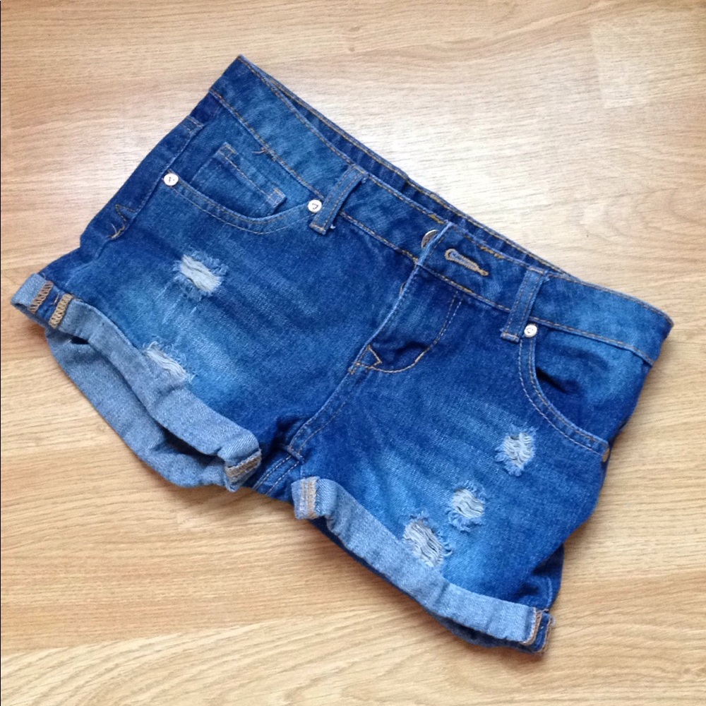Ripped jean shorts